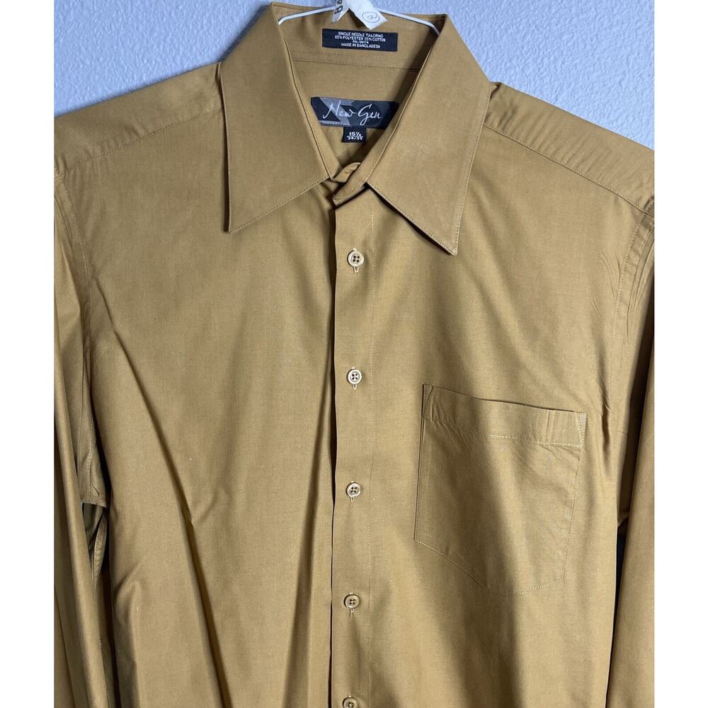 New Gen Shirt Mens Size 15 1/2 X 34/35‎ L/SL Gold Button Up Formal Dress Church